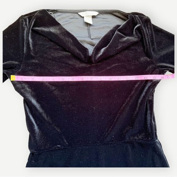 H&M Long Sleeve Black Velvet Style Cowlneck Midi Split Cocktail Hem Dress. Small - Picture 4 of 8